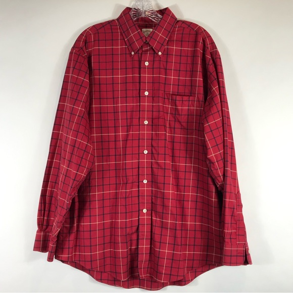 Brooks Brothers Shirt Button Down Red navy plaid Mens size Large 100% cotton - Picture 2 of 12